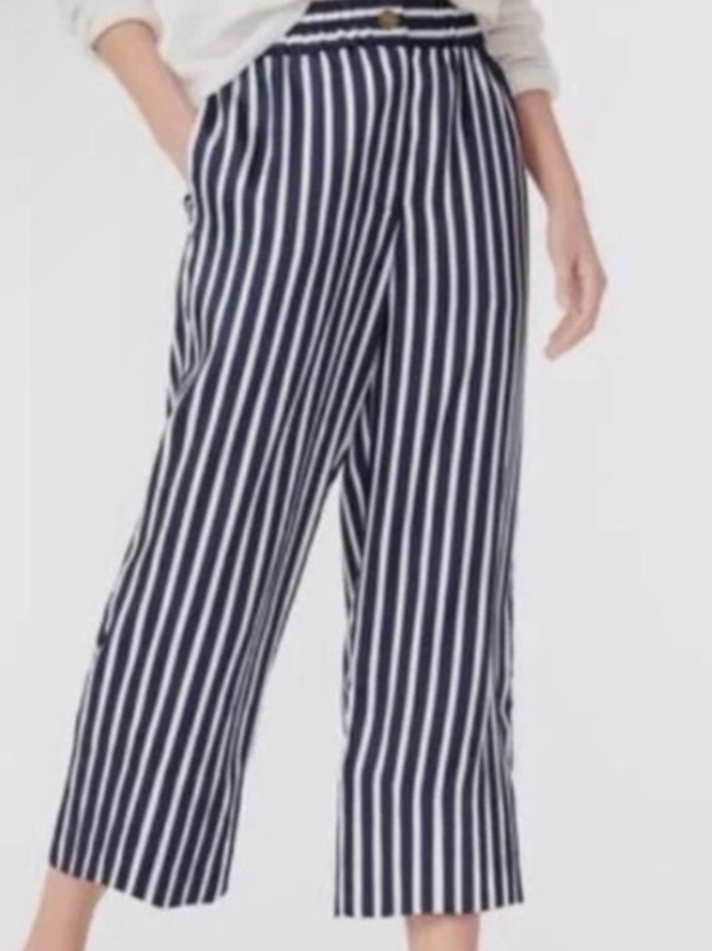 New J. Crew Navy and White Vertical-Stripe Wide-Leg Pants